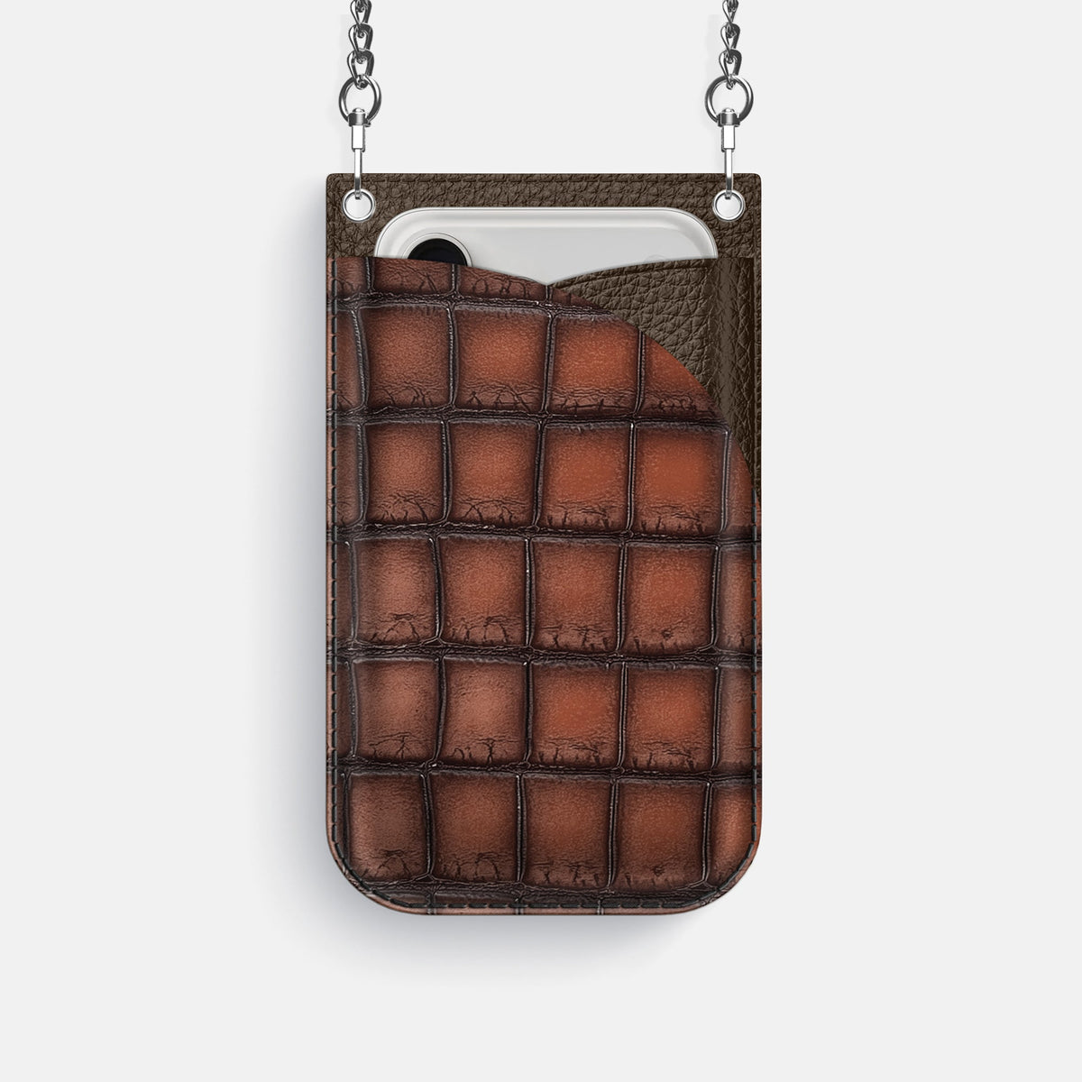 Crossbody Bag For iPhone 18 Pro In Patina Alligator -1 | Baobab-Steel