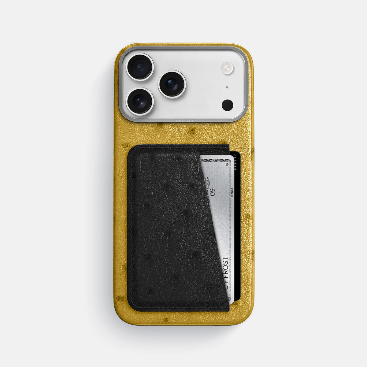 Double Card Case Coloré For iPhone 17 Pro Max In Ostrich -1 | Gold-Steel