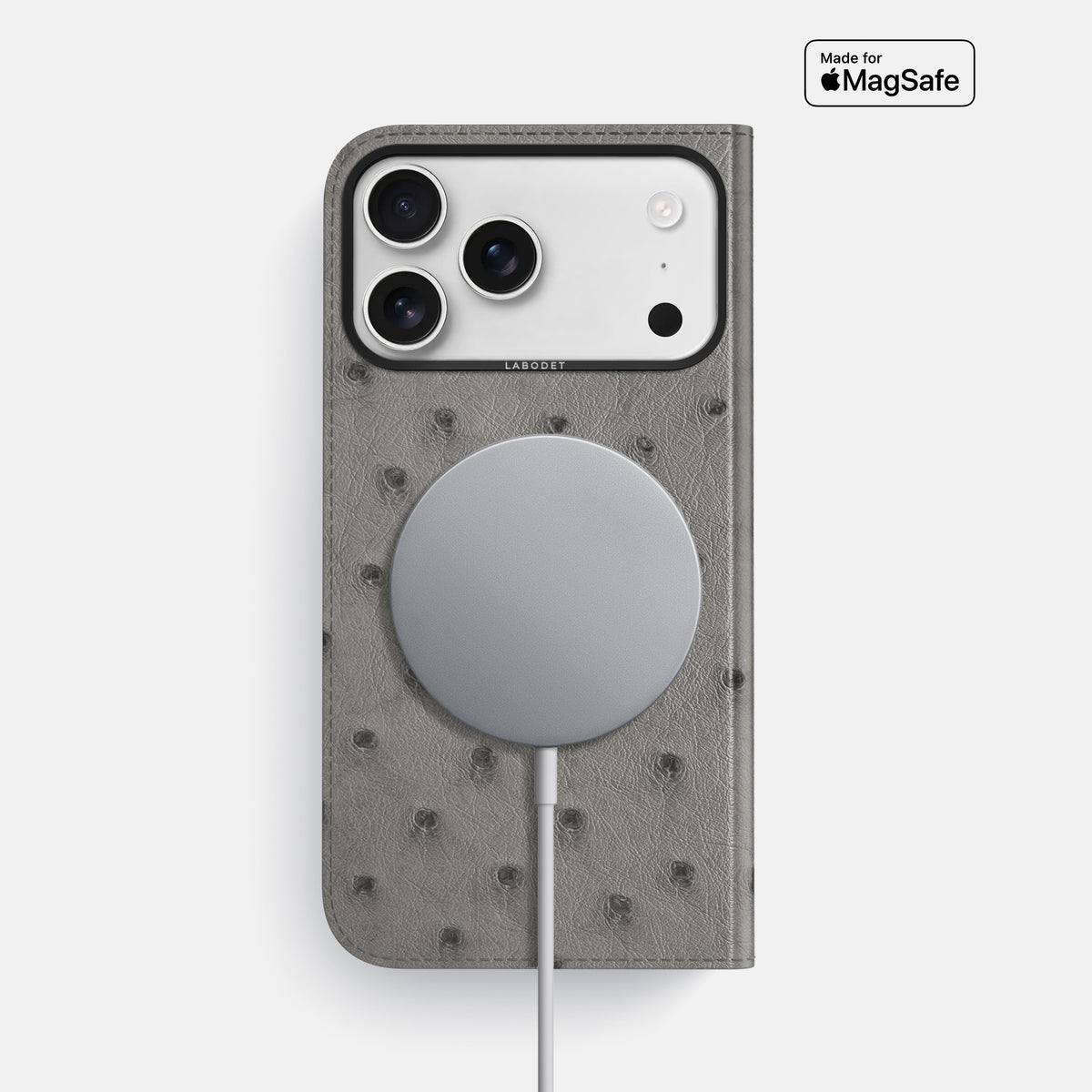 Folio Case For iPhone 17 Pro Max In Ostrich -3 | Grey-Black