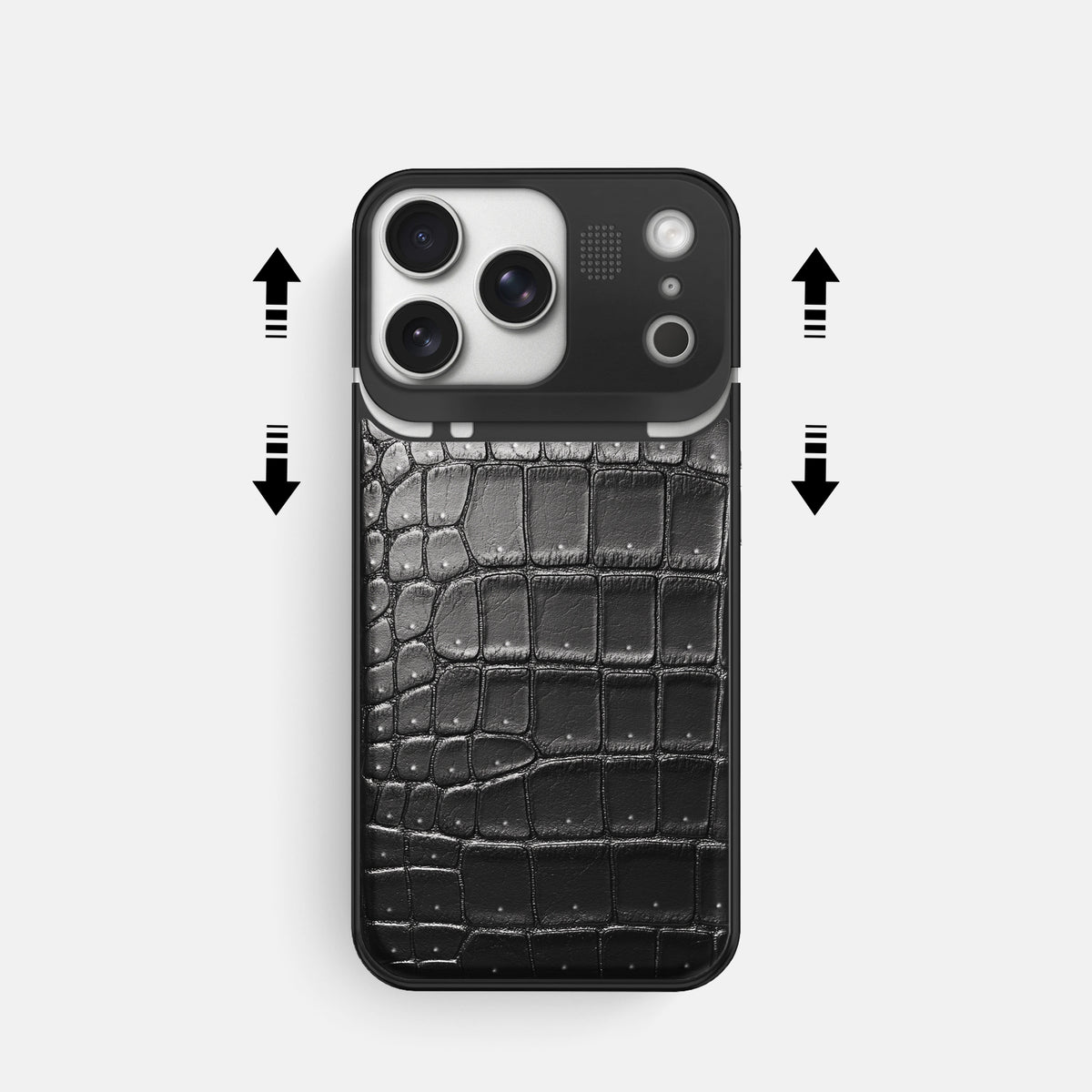 Metal Case For iPhone 17 Pro In Porosus Crocodile -2 | Shiny-Black-Black