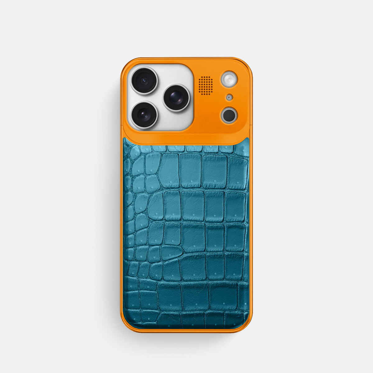 Metal Case For iPhone 17 Pro In Porosus Crocodile -1 | Turquoise-Orange
