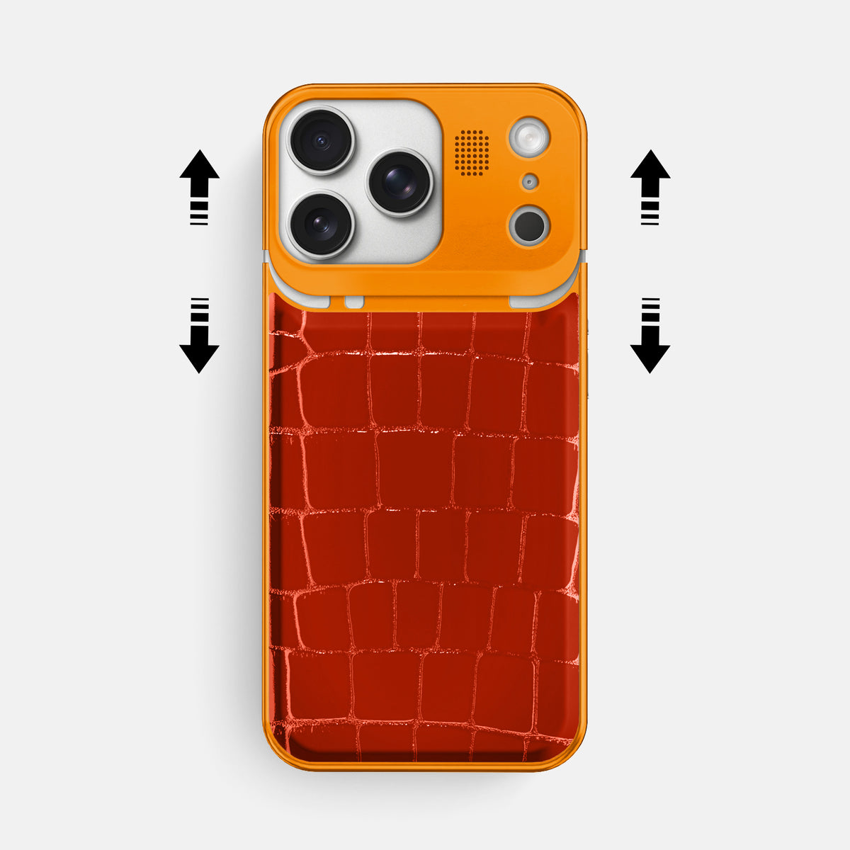 Metal Case For iPhone 17 Pro Max In Shiny Alligator -2 | Orange-Orange
