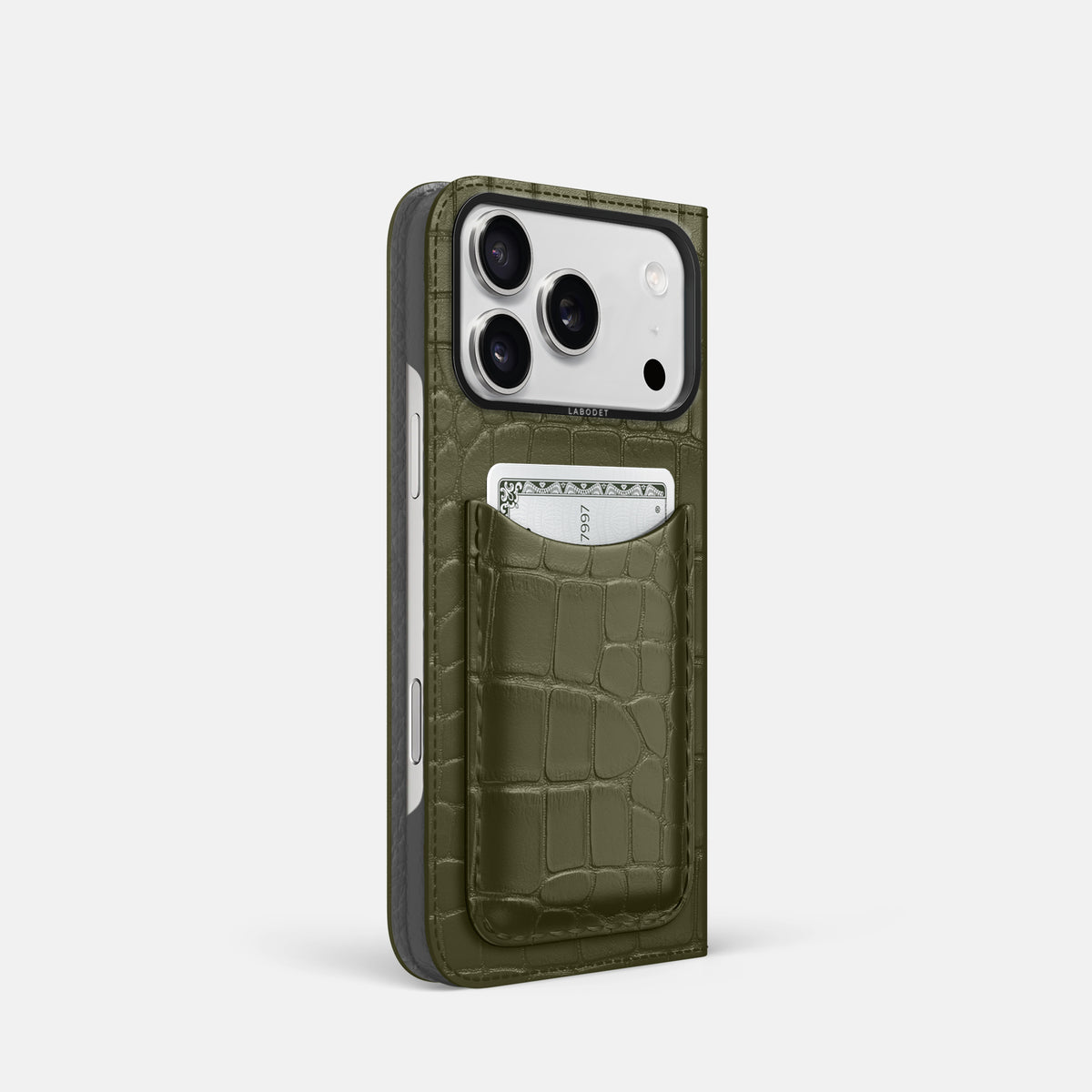 Folio Case with Card For iPhone 17 Pro In Alligator -1 | Kaki-Green-Black
