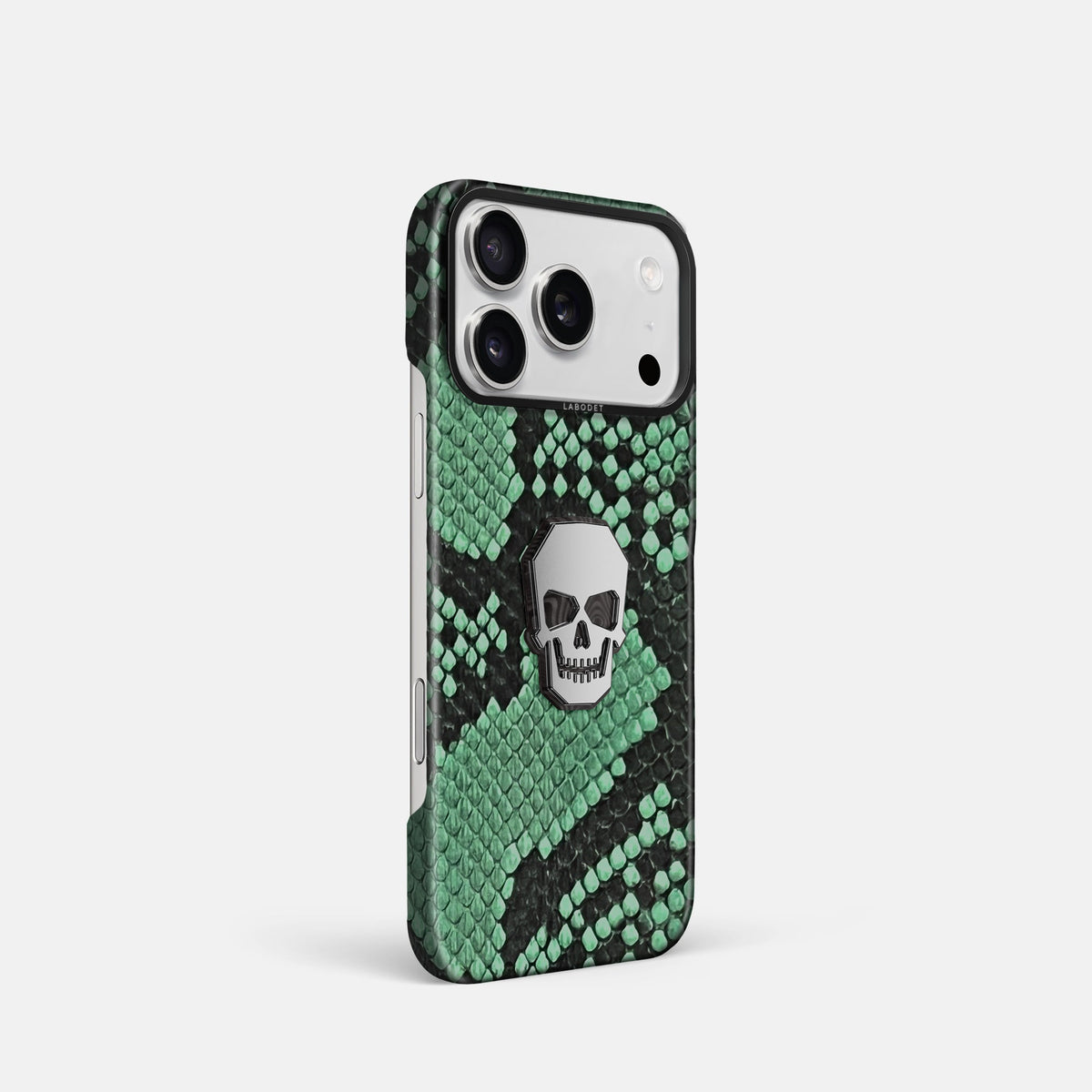 Classic Case With Titanium Skull For iPhone 18 Pro In Deluxe Python -2 | Forest-Green-Black