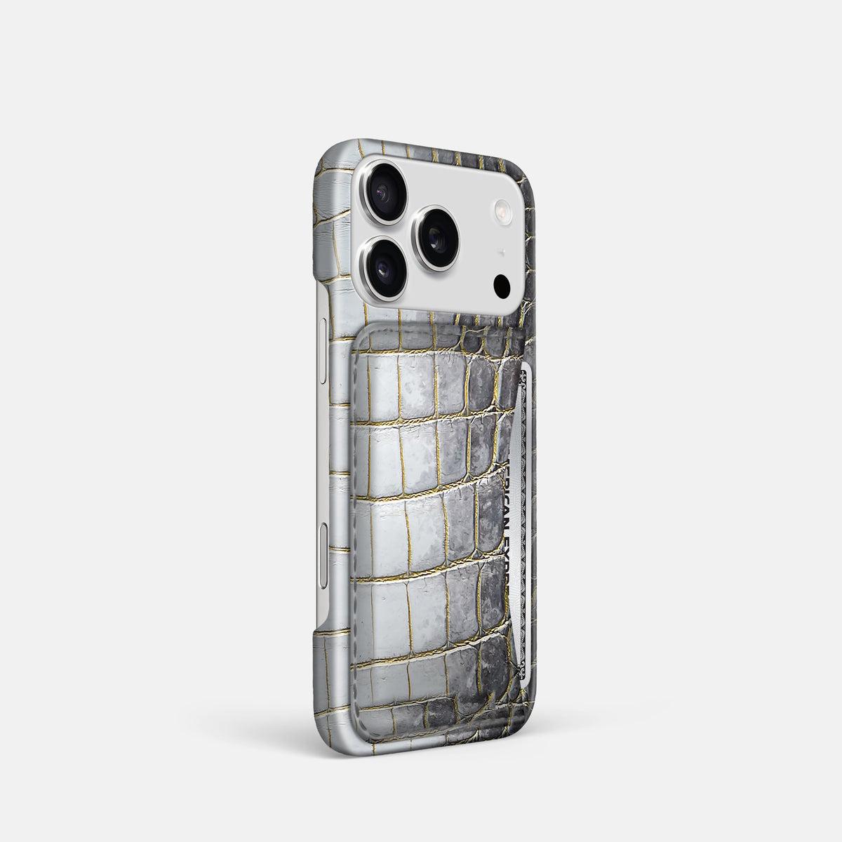 Slim Card Case For iPhone 17 Pro In Himalayan Crocodile -2 | Gold