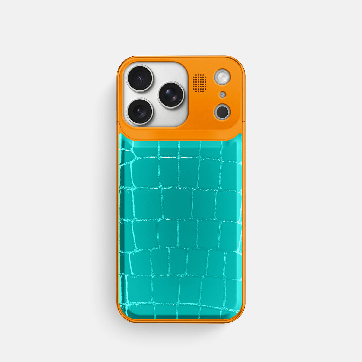 Metal Case For iPhone 17 Pro In Shiny Alligator -1 | Mint-Orange