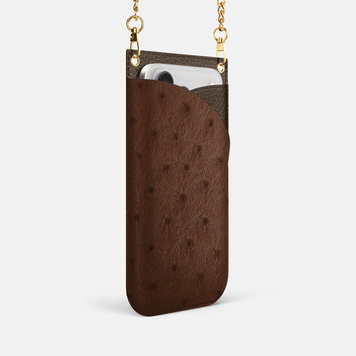 Crossbody Bag For iPhone 18 Pro In Ostrich -2 | Chocolate-Gold