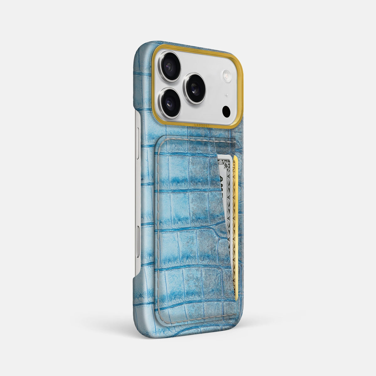 Double Card Case For iPhone 18 Pro Max In Himalayan Crocodile -2 | Ice-Blue-Gold