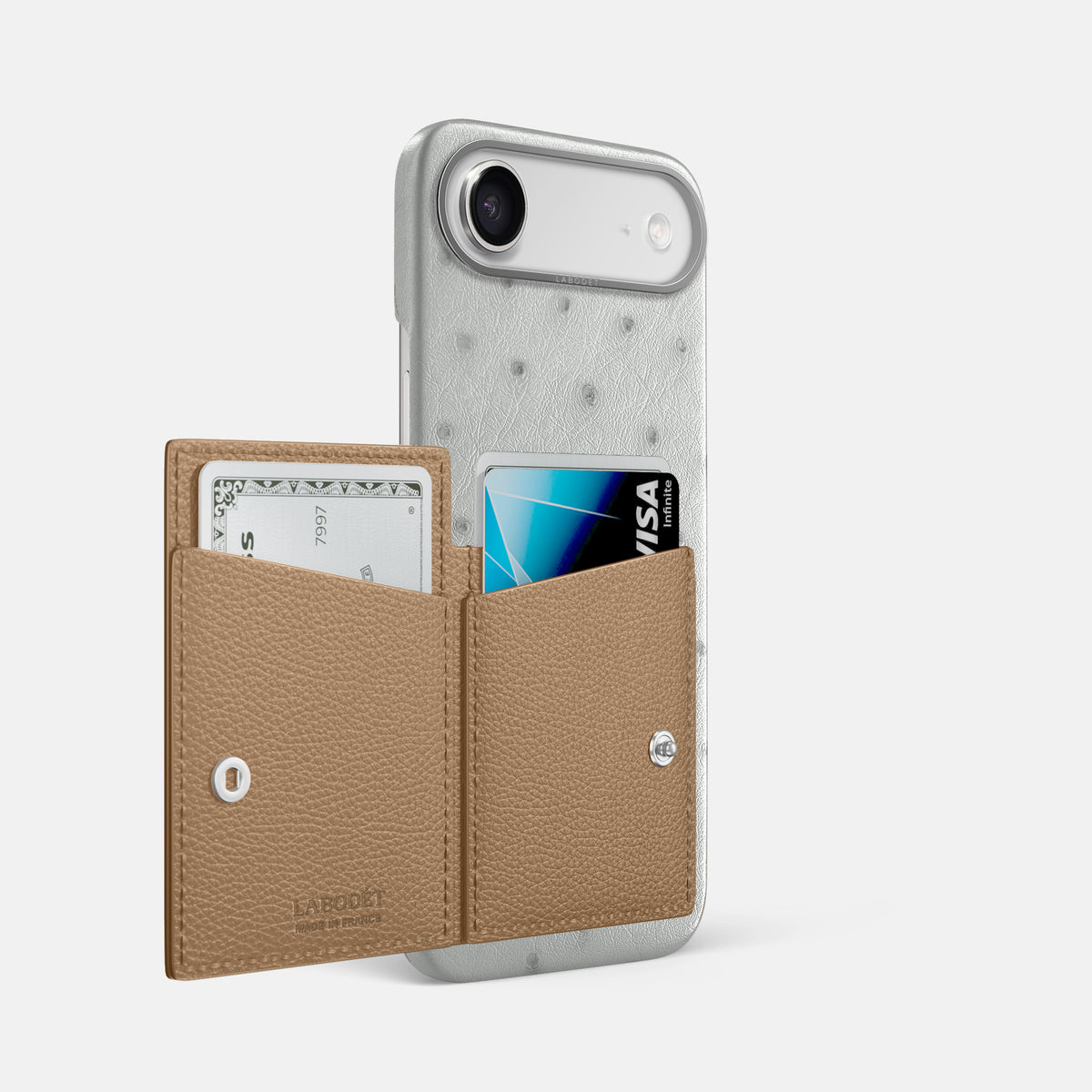 Bi-Fold Case For iPhone 17 Air In Ostrich -2 | White-Steel