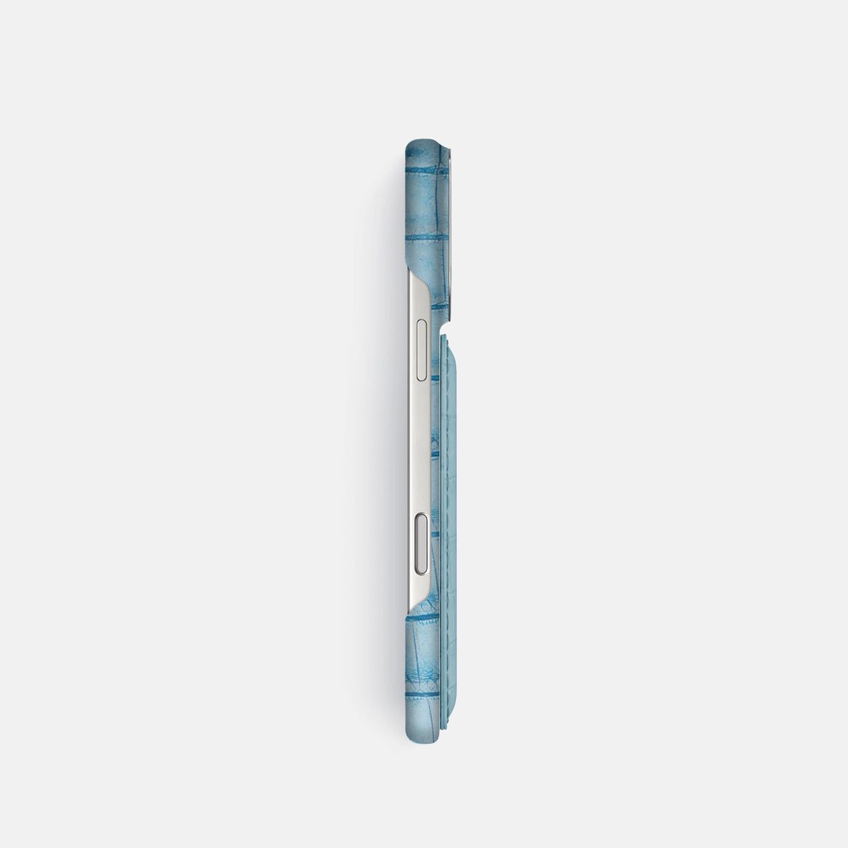 Double Card Case For iPhone 17 Pro In Himalayan Crocodile -3 | Ice-Blue-Steel