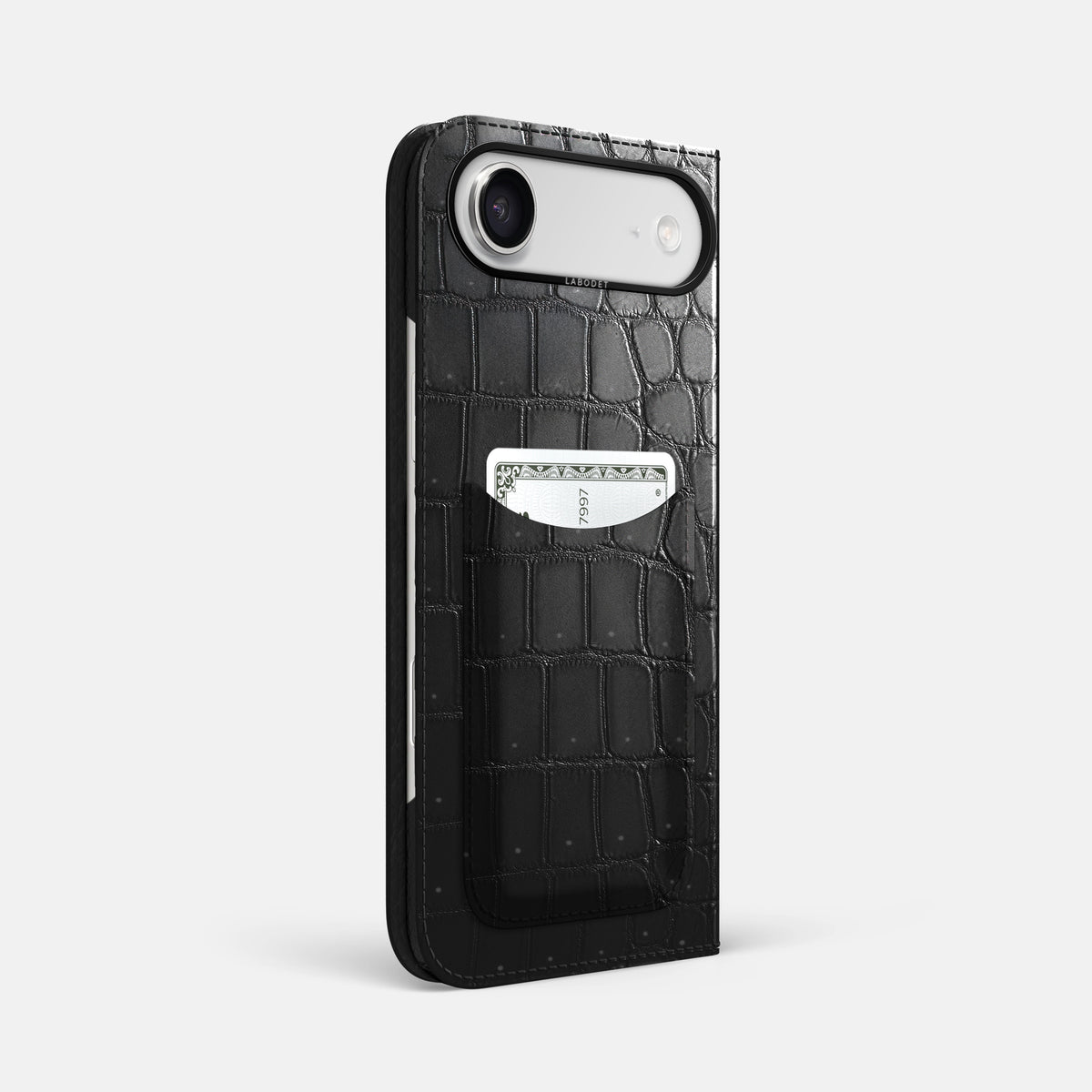 Folio Case with Card For iPhone 17 Air In Porosus Crocodile -1 | Shiny-Black-Black
