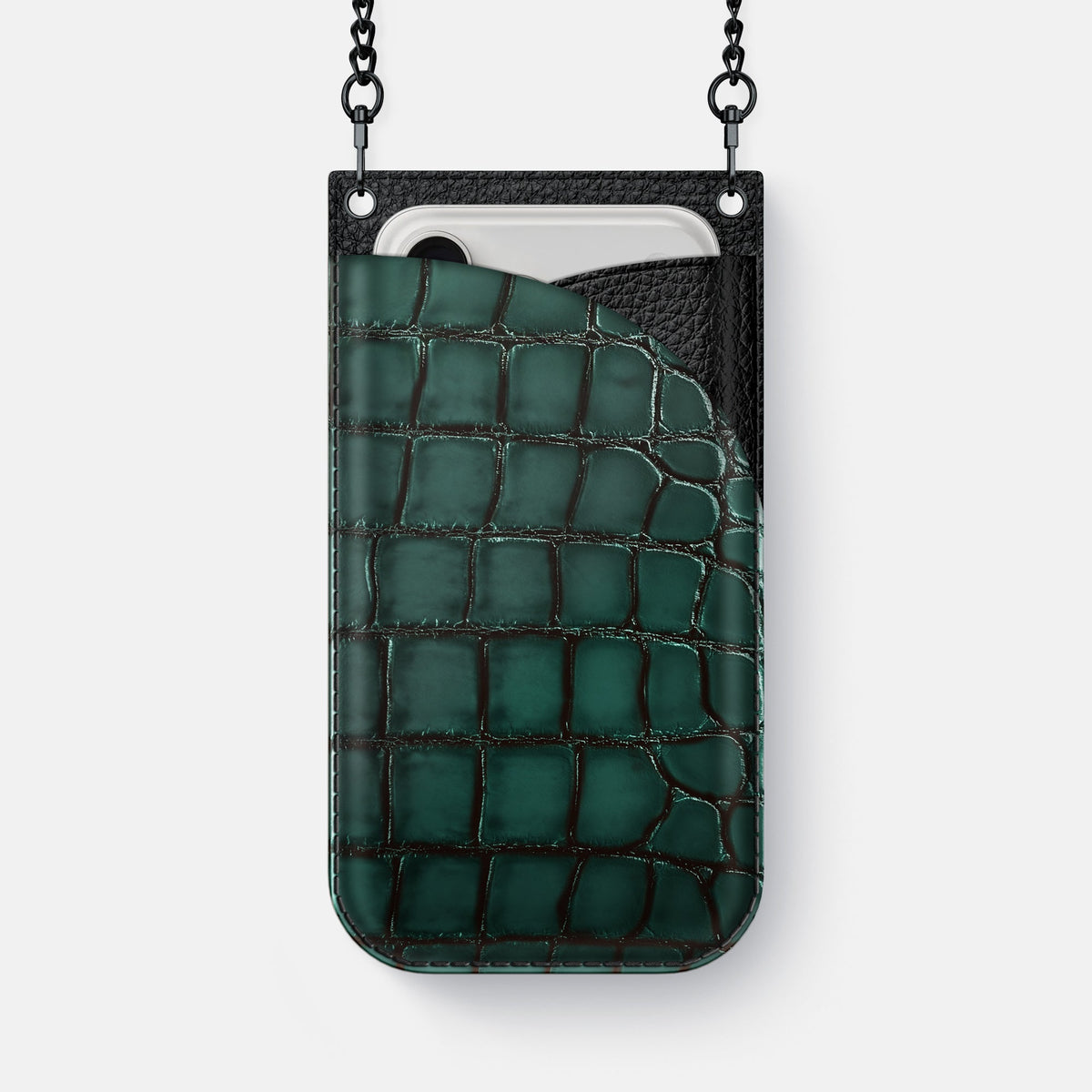 Crossbody Bag For iPhone 18 Pro Max In Patina Alligator -1 | Green-Black