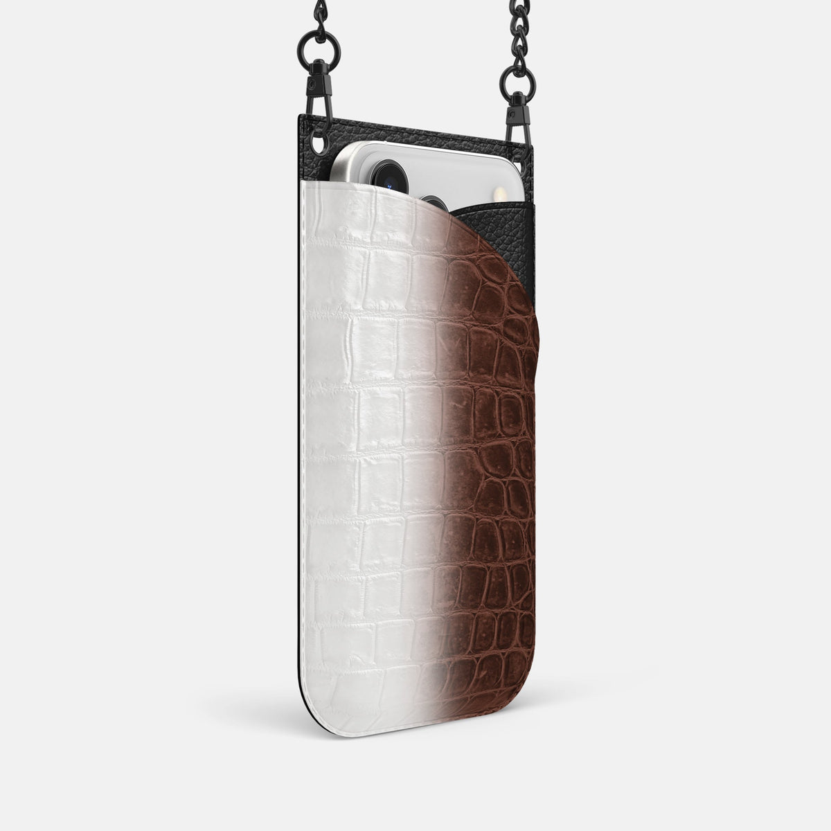 Crossbody Bag For iPhone 18 Pro In Himalayan Crocodile -2 | Dark-Brown-Black