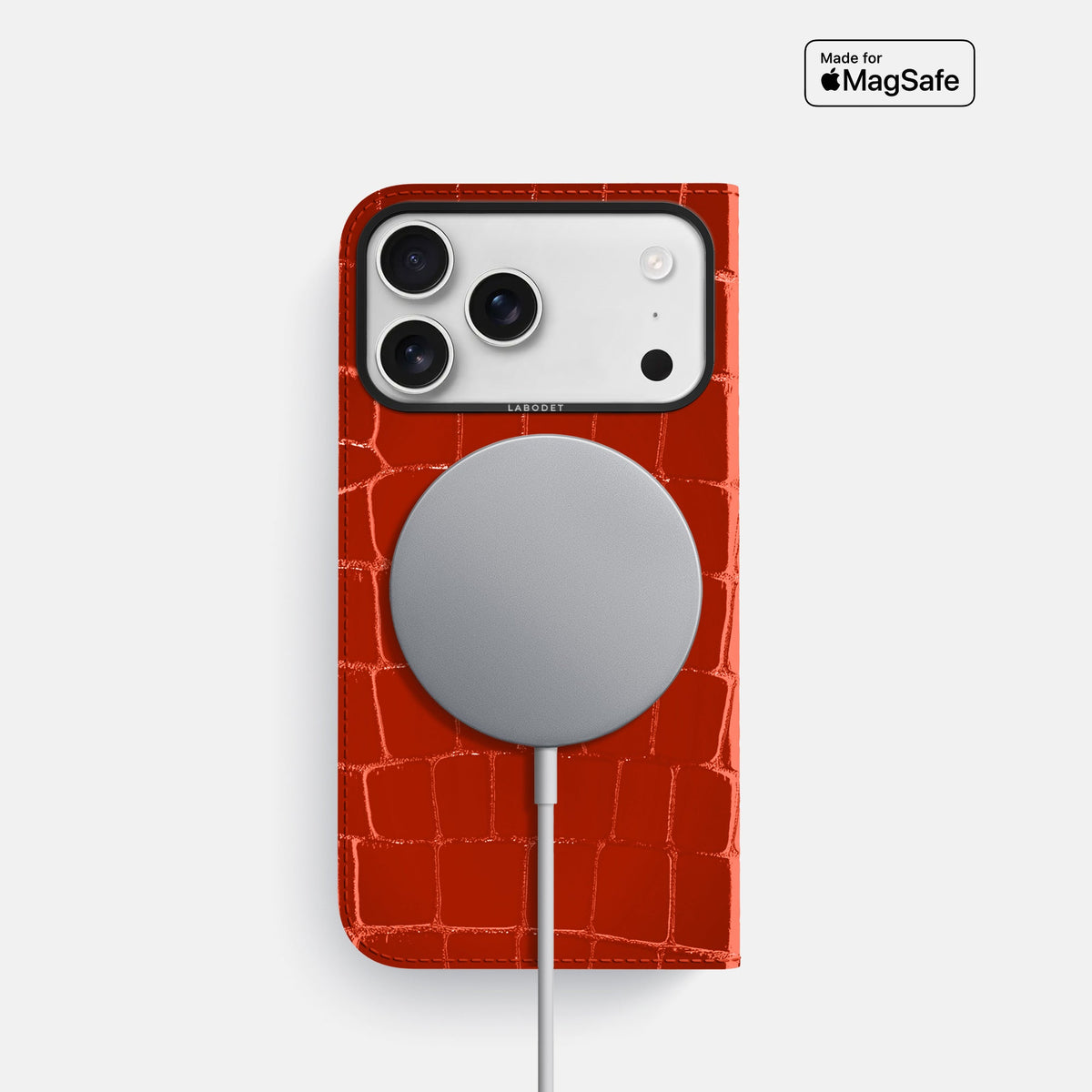 Folio Case For iPhone 18 Pro In Shiny Alligator -3 | Orange-Black