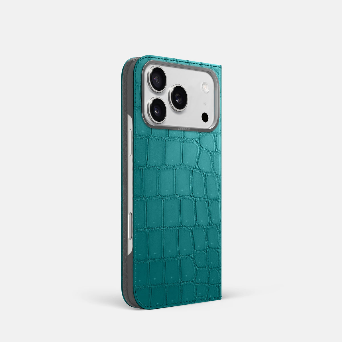 Folio Case For iPhone 17 Pro In Porosus Crocodile -1 | Celadon-Steel