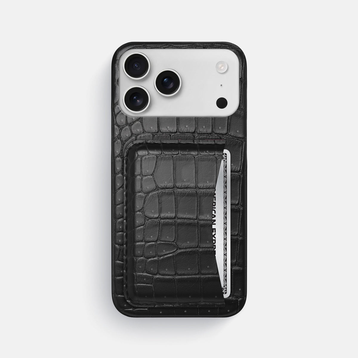 Slim Card Case For iPhone 18 Pro Max In Porosus Crocodile -1 | Black