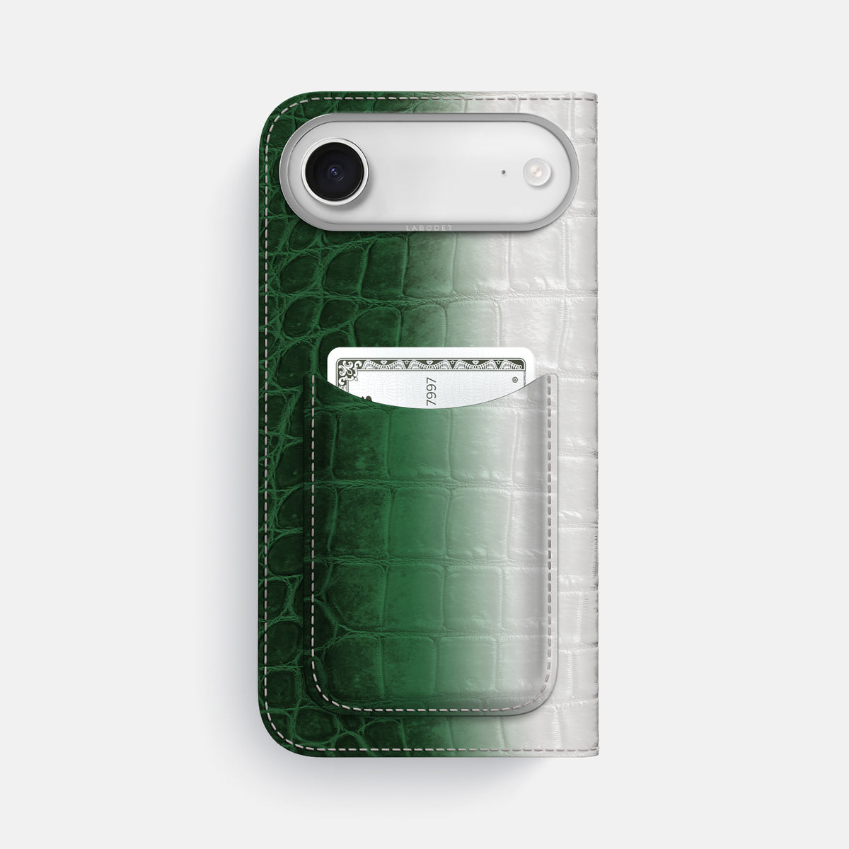 Folio Case with Card For iPhone 17 Air In Himalayan Crocodile -3 | Green-Steel