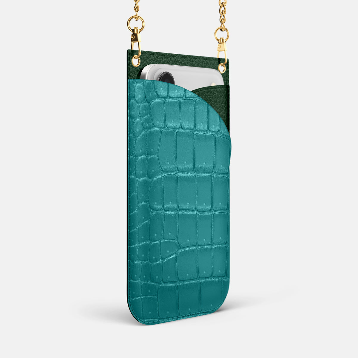 Crossbody Bag For iPhone 17 Air In Porosus Crocodile -2 | Celadon-Gold