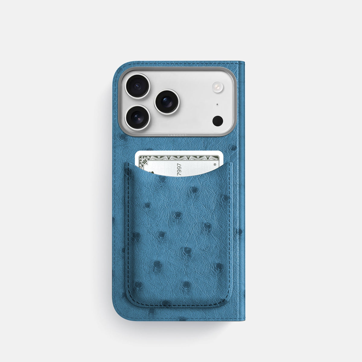 Folio Case with Card For iPhone 18 Pro In Ostrich -3 | Blue-Jeans-Steel