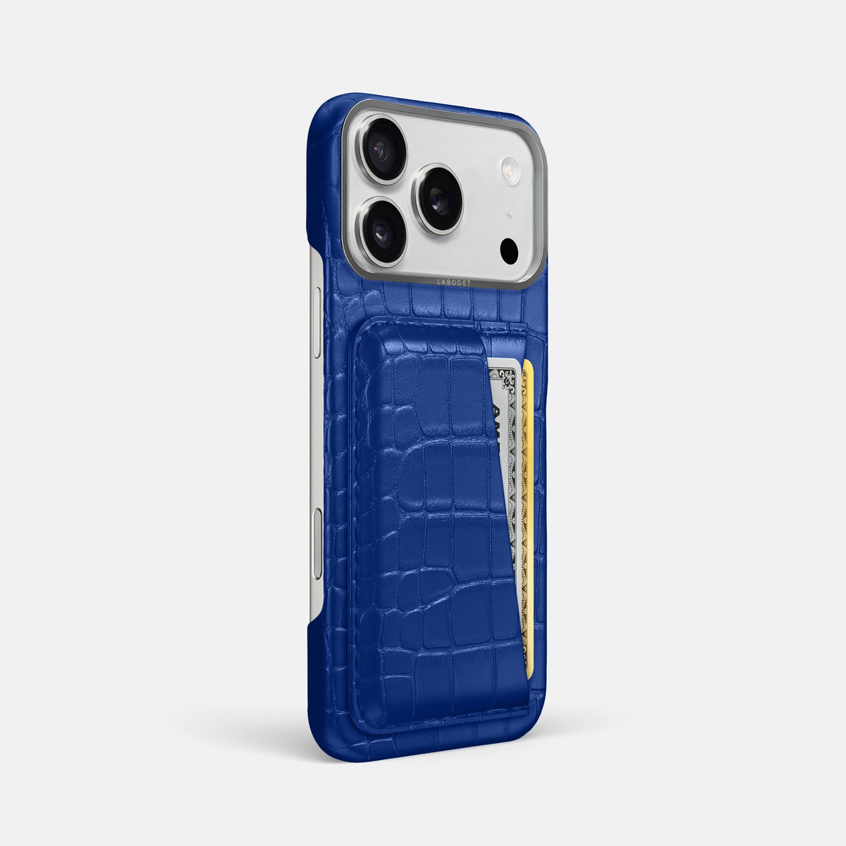 Double Card Case For iPhone 18 Pro Max In Alligator -2 | Royal-Blue-Steel