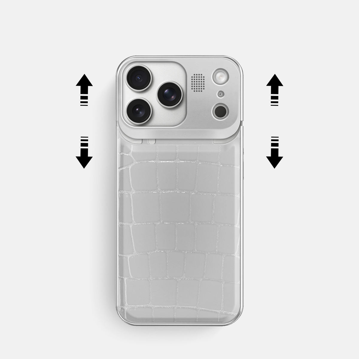 Metal Case For iPhone 17 Pro In Shiny Alligator -2 | White-Steel