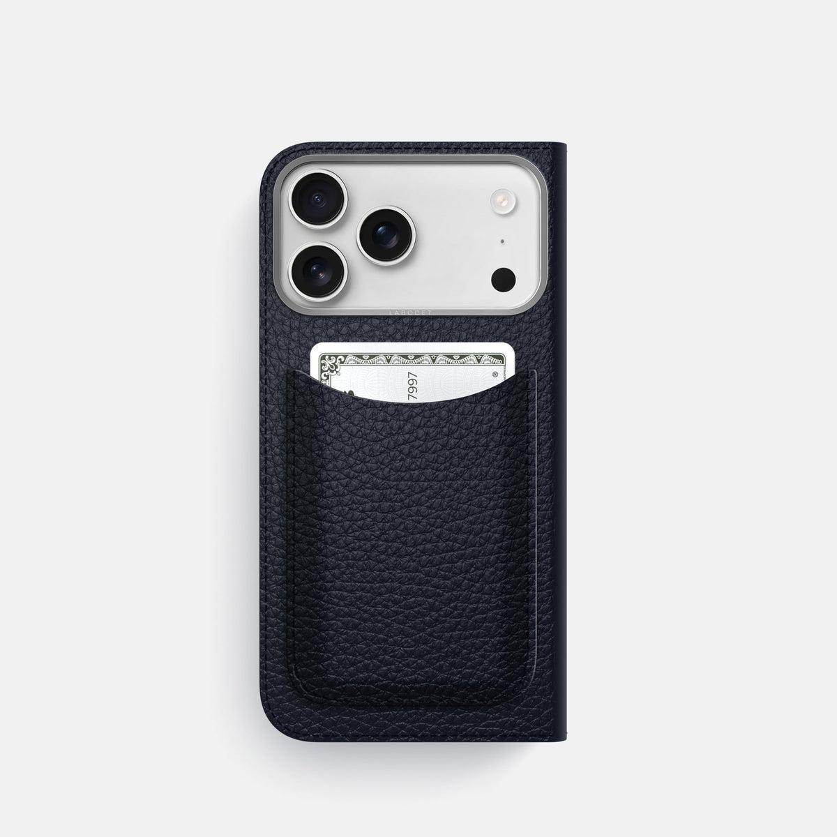 Folio Case with Card For iPhone 18 Pro In Calf -3 | Marine-Steel