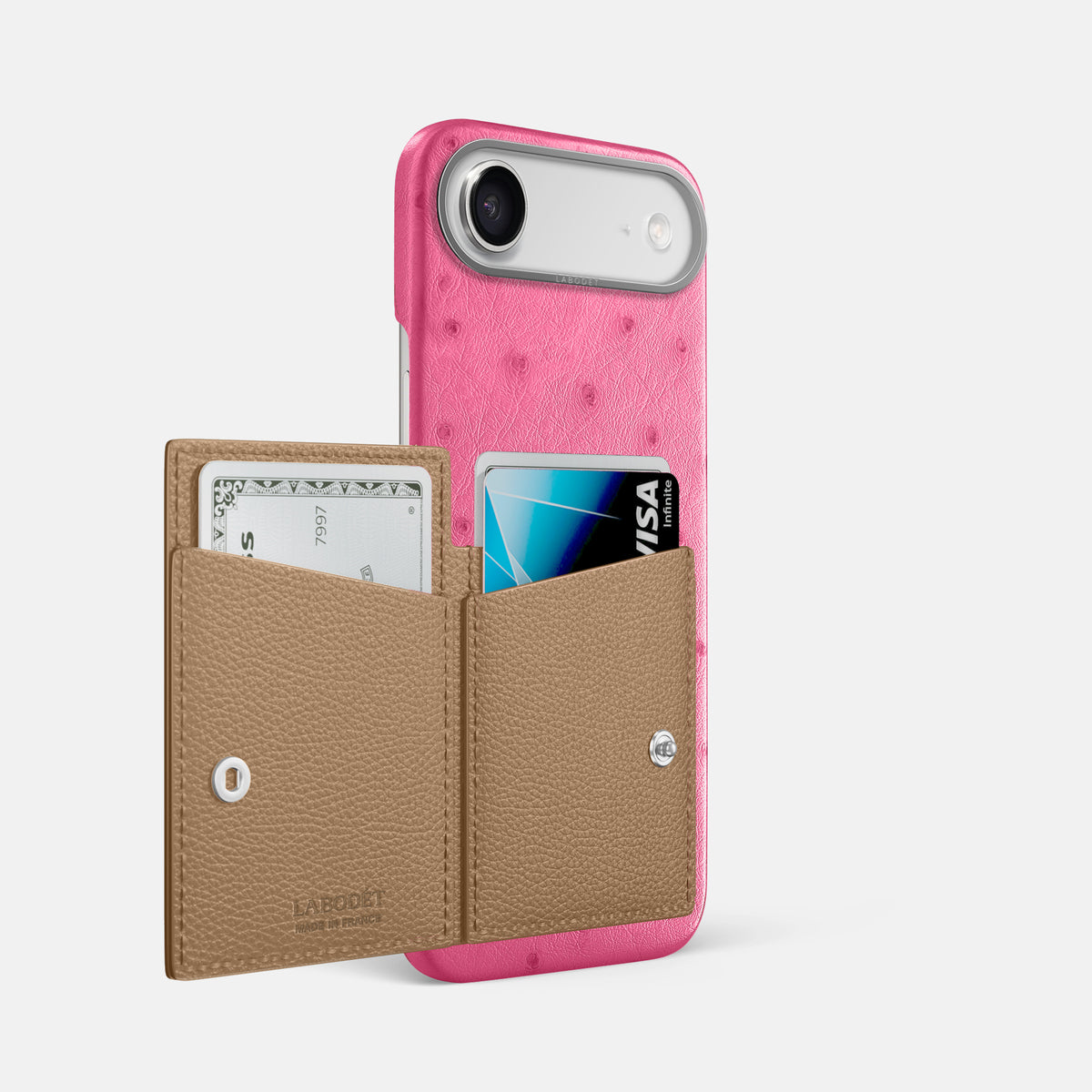 Bi-Fold Case For iPhone 17 Air In Ostrich -2 | Pink-Steel