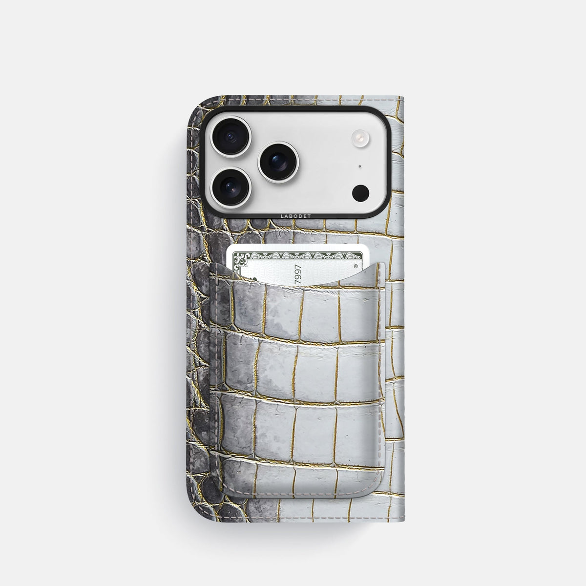 Folio Case with Card For iPhone 18 Pro In Himalayan Crocodile -3 | Gold-Black