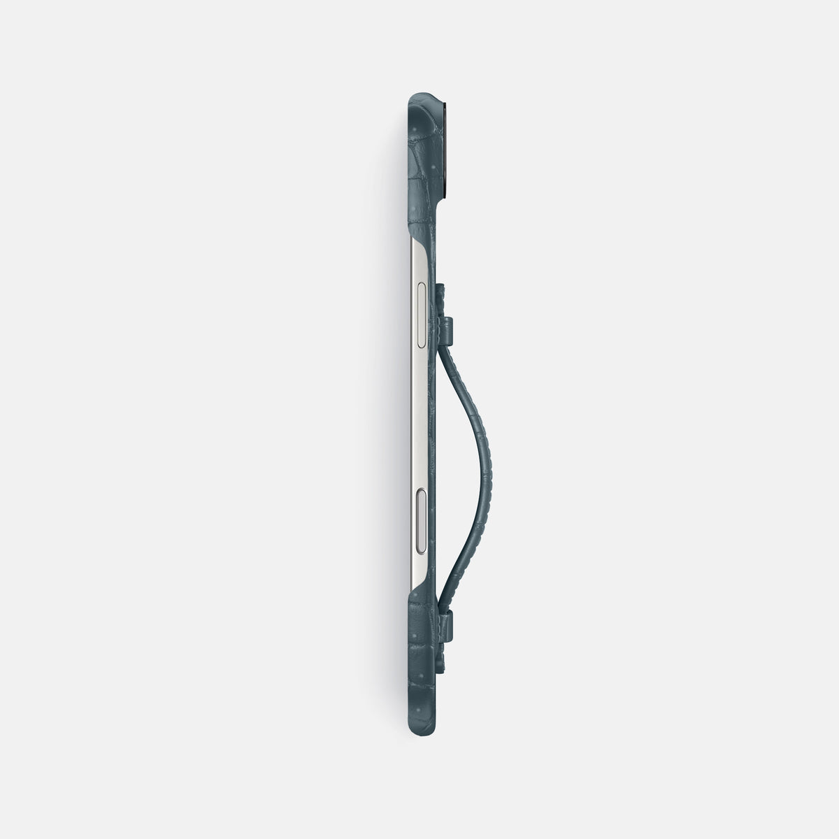 Center Handle For iPhone 17 Air In Porosus Crocodile -2 | Denim-Black