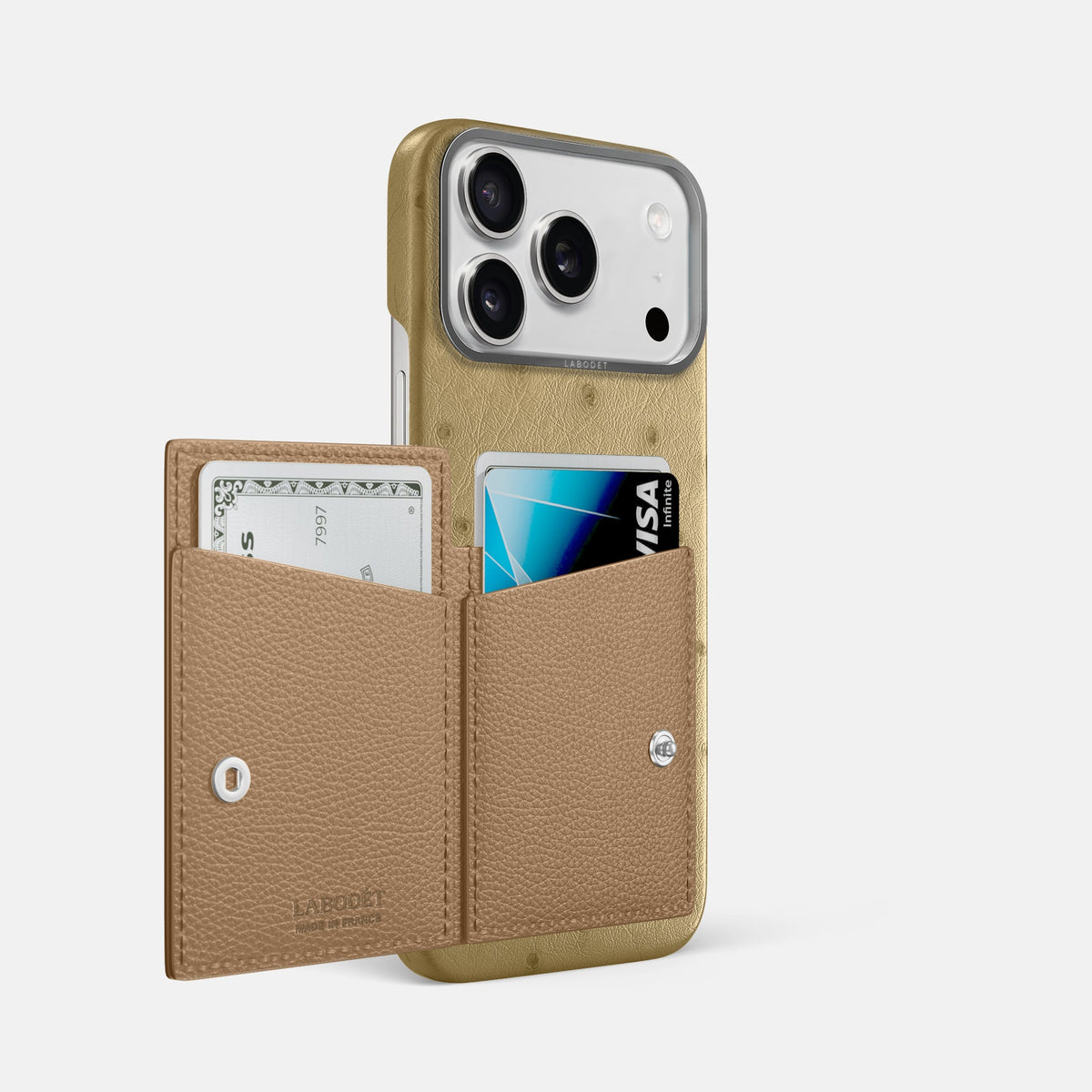 Bi-Fold Case For iPhone 18 Pro Max In Ostrich -2 | Desert-Sand-Steel