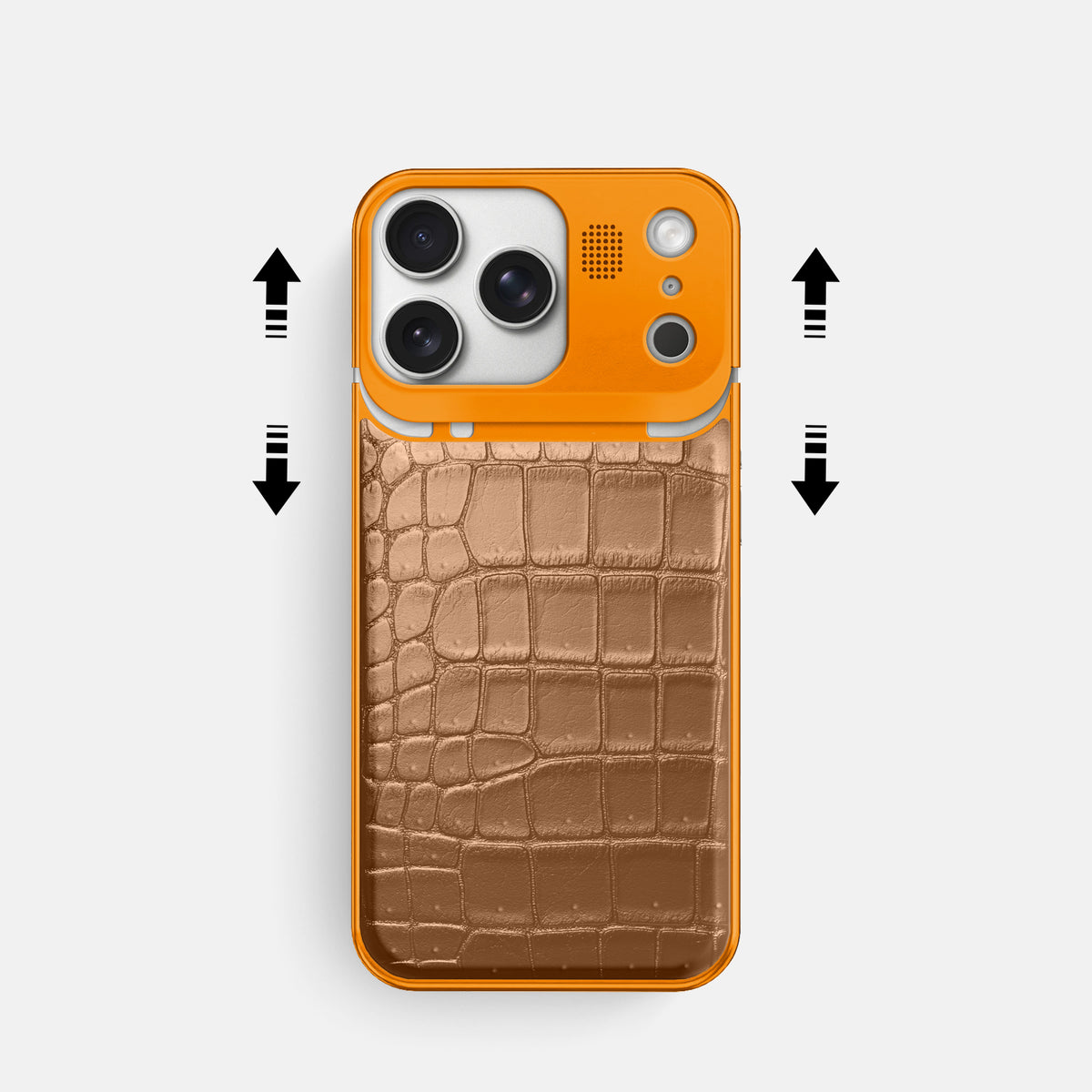 Metal Case For iPhone 17 Pro In Porosus Crocodile -2 | Milk-Chocolate-Orange