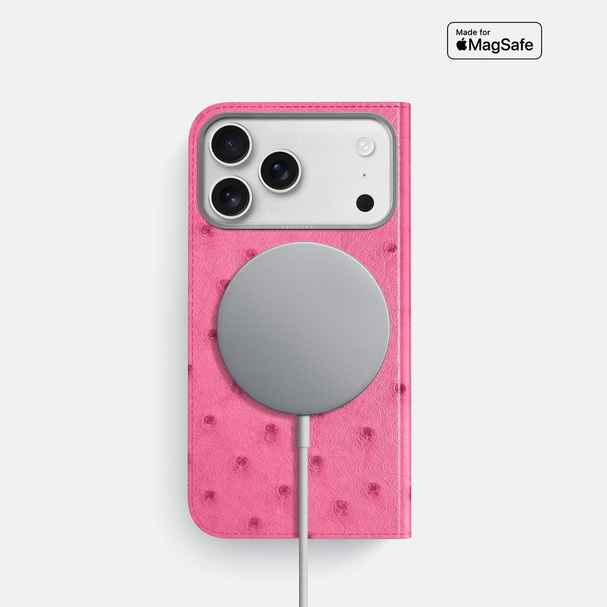 Folio Case For iPhone 18 Pro In Ostrich -3 | Pink-Steel