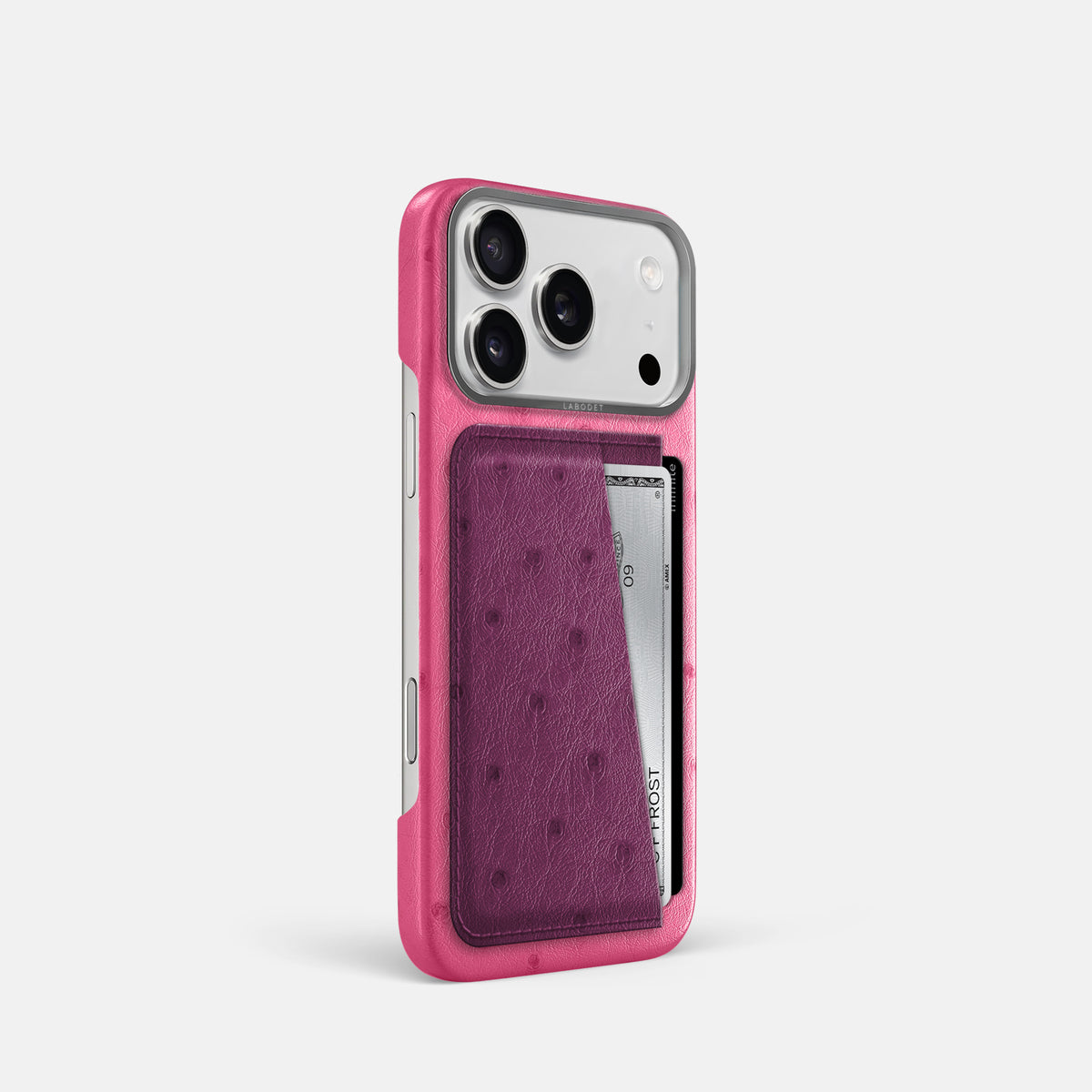 Double Card Case Coloré For iPhone 17 Pro In Ostrich -2 | Pink-Steel