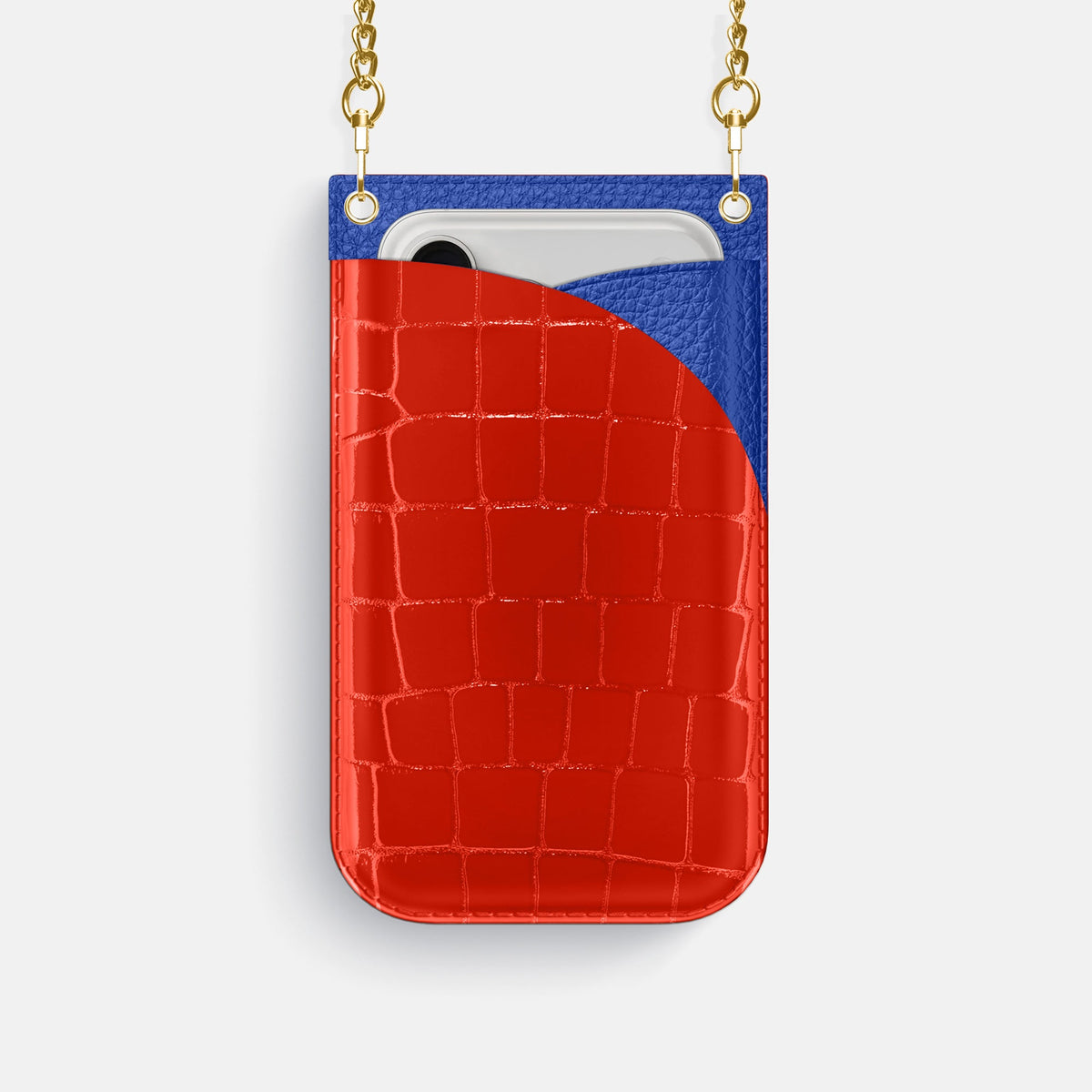 Crossbody Bag For iPhone 18 Pro In Shiny Alligator -1 | Coral-Orange-Gold