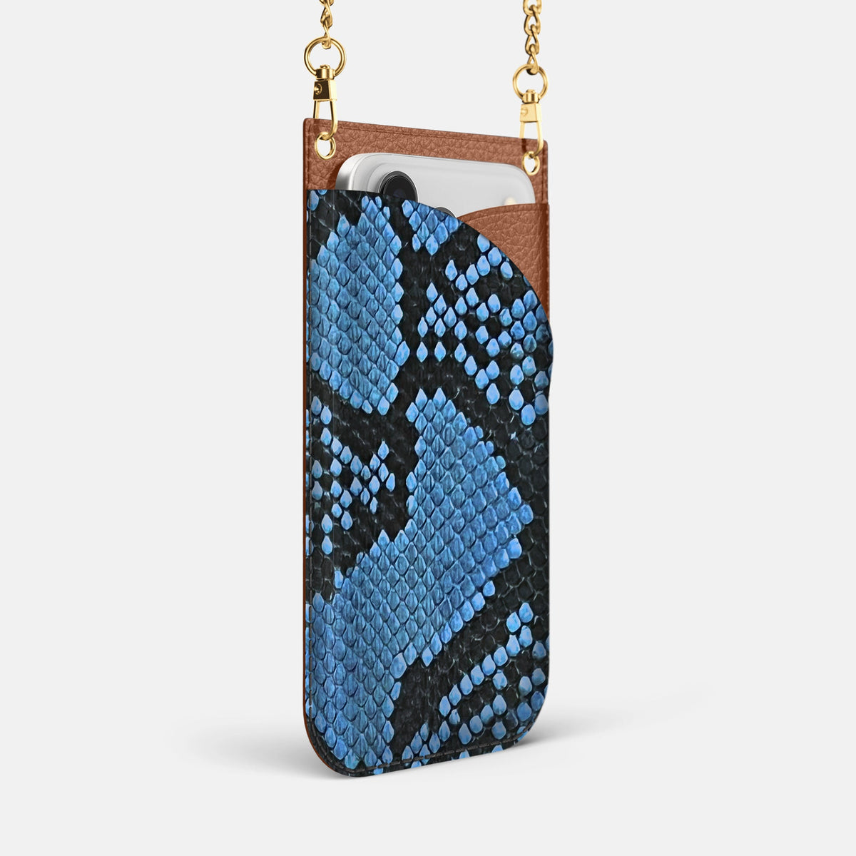 Crossbody Bag For iPhone 18 Pro Max In Deluxe Python -2 | Blue-Jeans-Gold