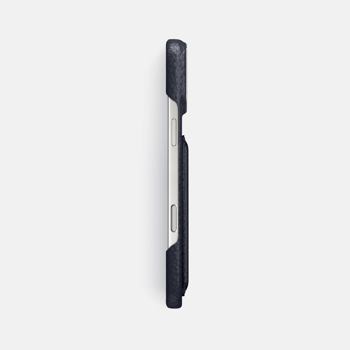 Double Card Case For iPhone 17 Pro Max In Calf -3 | Marine-Steel