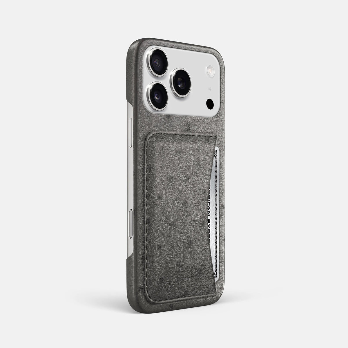 Slim Card Case For iPhone 18 Pro Max In Ostrich -2 | Grey