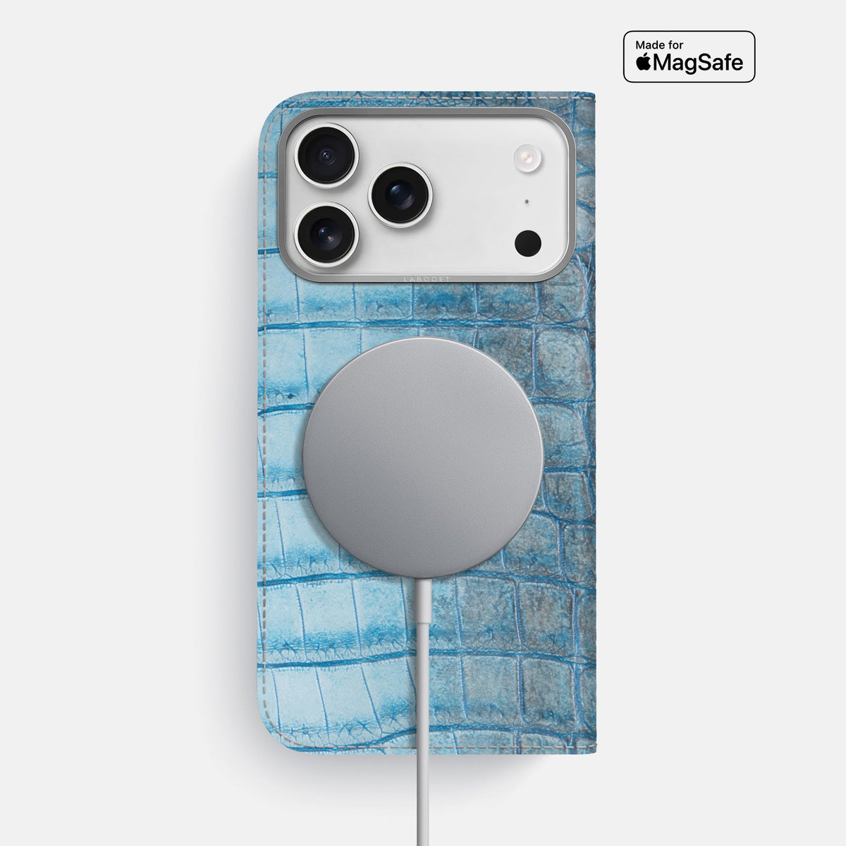 Folio Case For iPhone 18 Pro Max In Himalayan Crocodile -3 | Ice-Blue-Steel