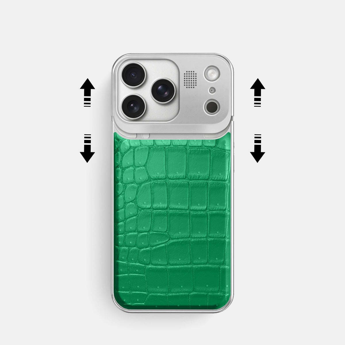 Metal Case For iPhone 17 Pro In Porosus Crocodile -2 | Cactus-Green-Steel