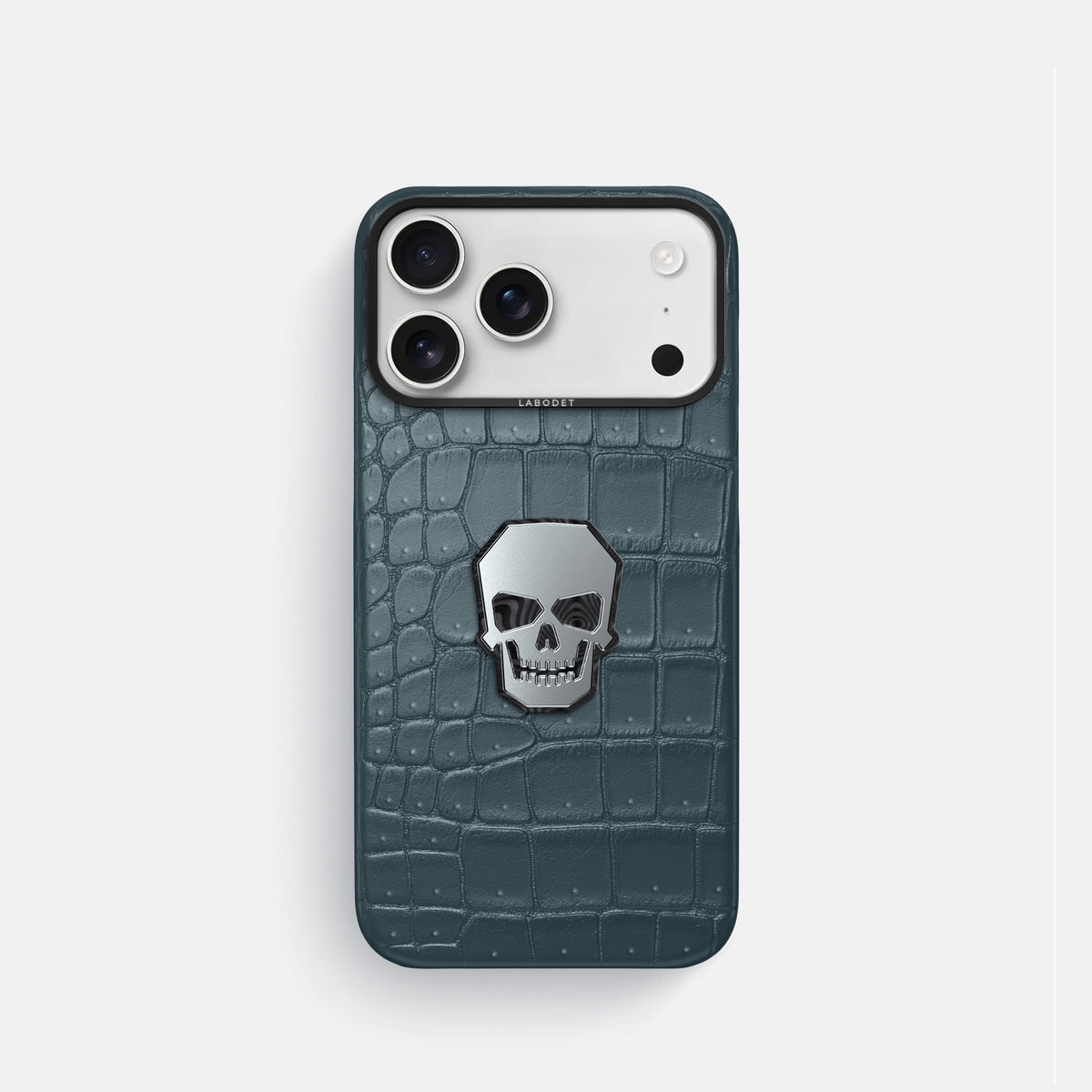 Classic Case With Titanium Skull For iPhone 18 Pro In Porosus Crocodile -1 | Denim-Black
