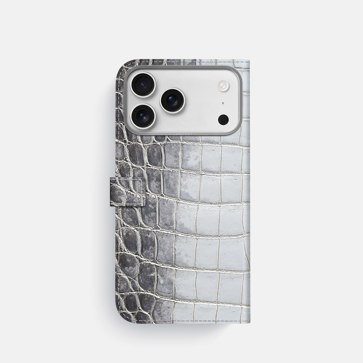 Folio Case with Clasp For iPhone 17 Pro In Himalayan Crocodile -3 | Silver-Steel