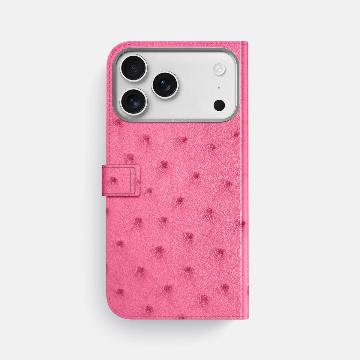 Folio Case with Clasp For iPhone 18 Pro Max In Ostrich -3 | Pink-Steel