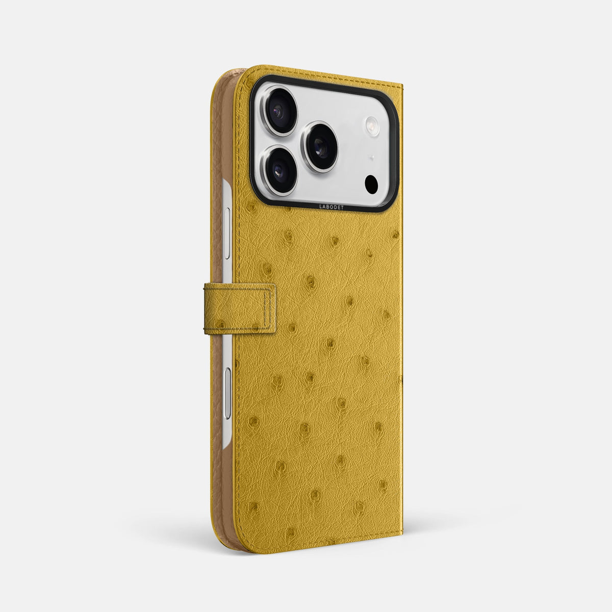 Folio Case with Clasp For iPhone 18 Pro Max In Ostrich -1 | Gold-Black