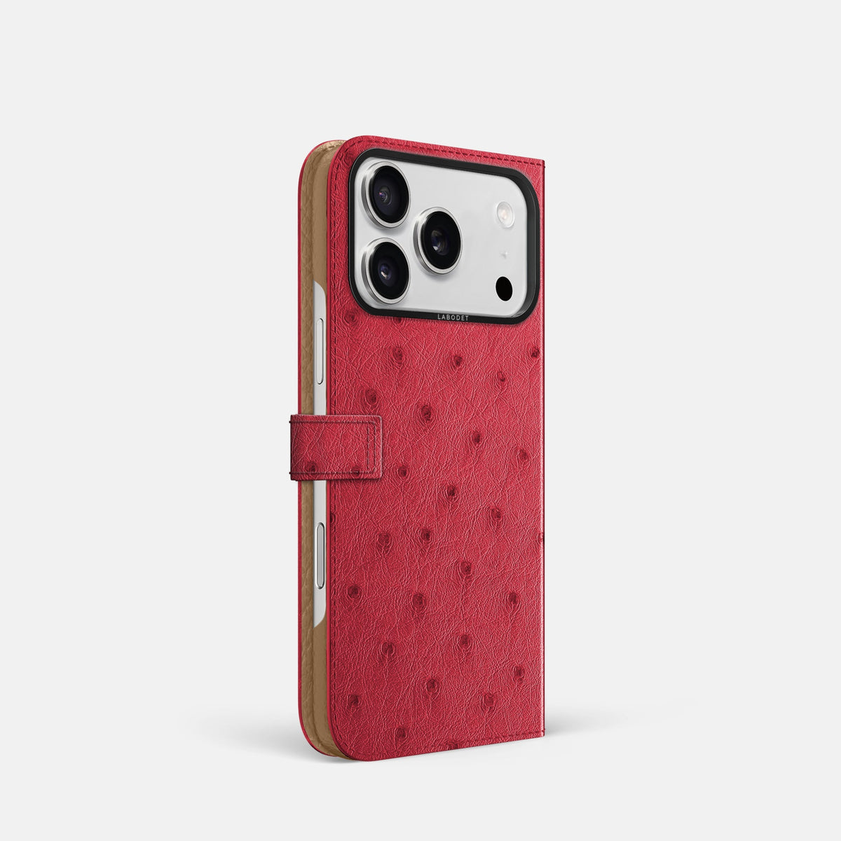 Folio Case with Clasp For iPhone 18 Pro In Ostrich -1 | Red-Black
