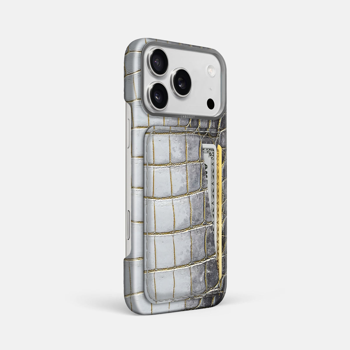 Double Card Case For iPhone 18 Pro Max In Himalayan Crocodile -2 | Gold-Steel