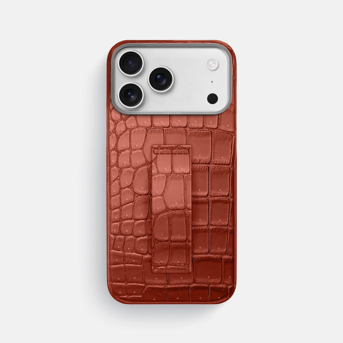 Finger Case For iPhone 18 Pro Max In Porosus Crocodile -1 | Mahogany-Brown-Steel