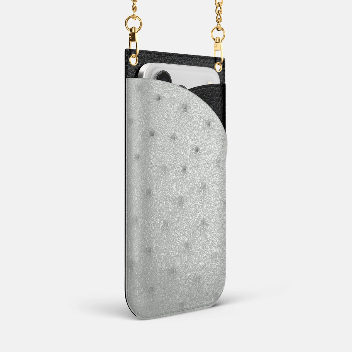 Crossbody Bag For iPhone 18 Pro Max In Ostrich -2 | White-Gold