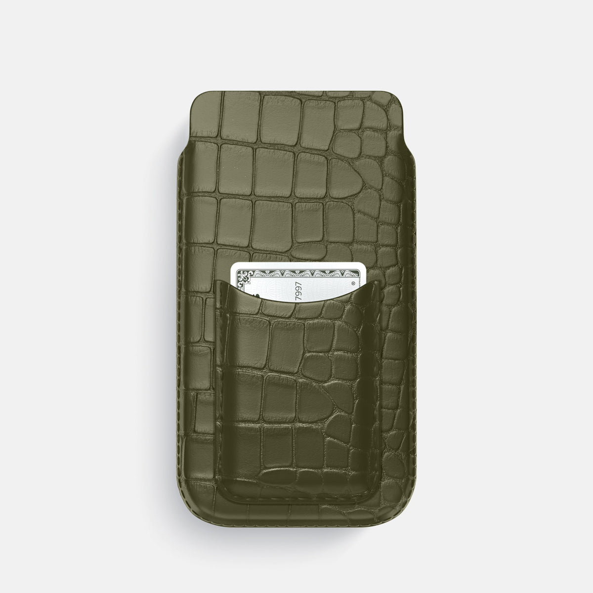 Pouch Card Case For iPhone 18 Pro In Alligator -1 | Kaki-Green