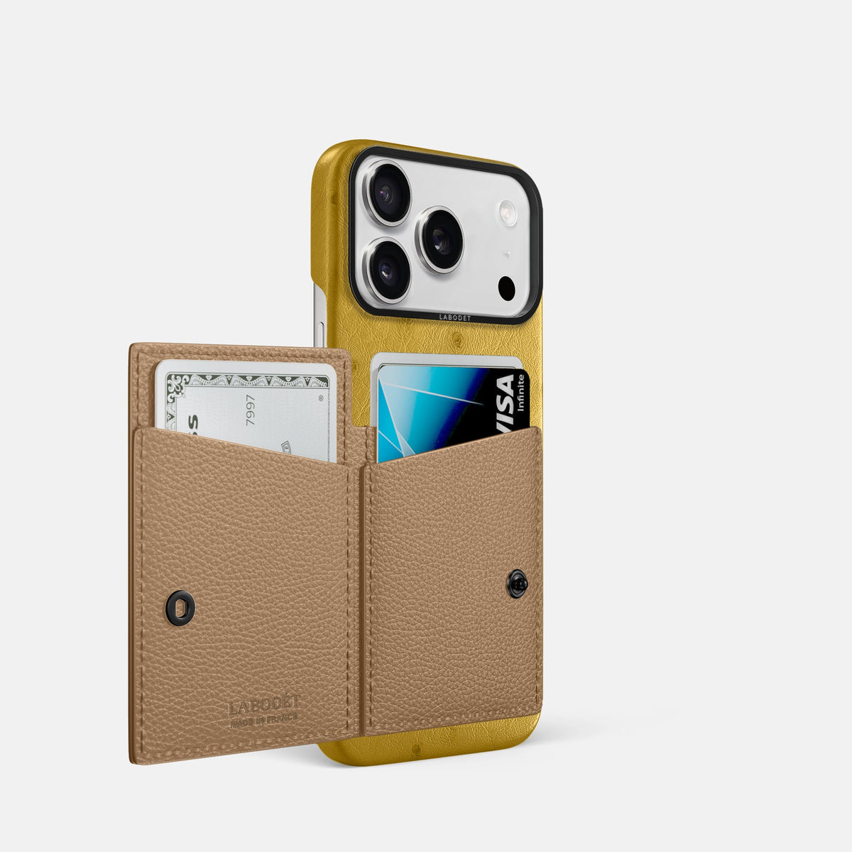 Bi-Fold Case For iPhone 18 Pro In Ostrich -2 | Gold-Black