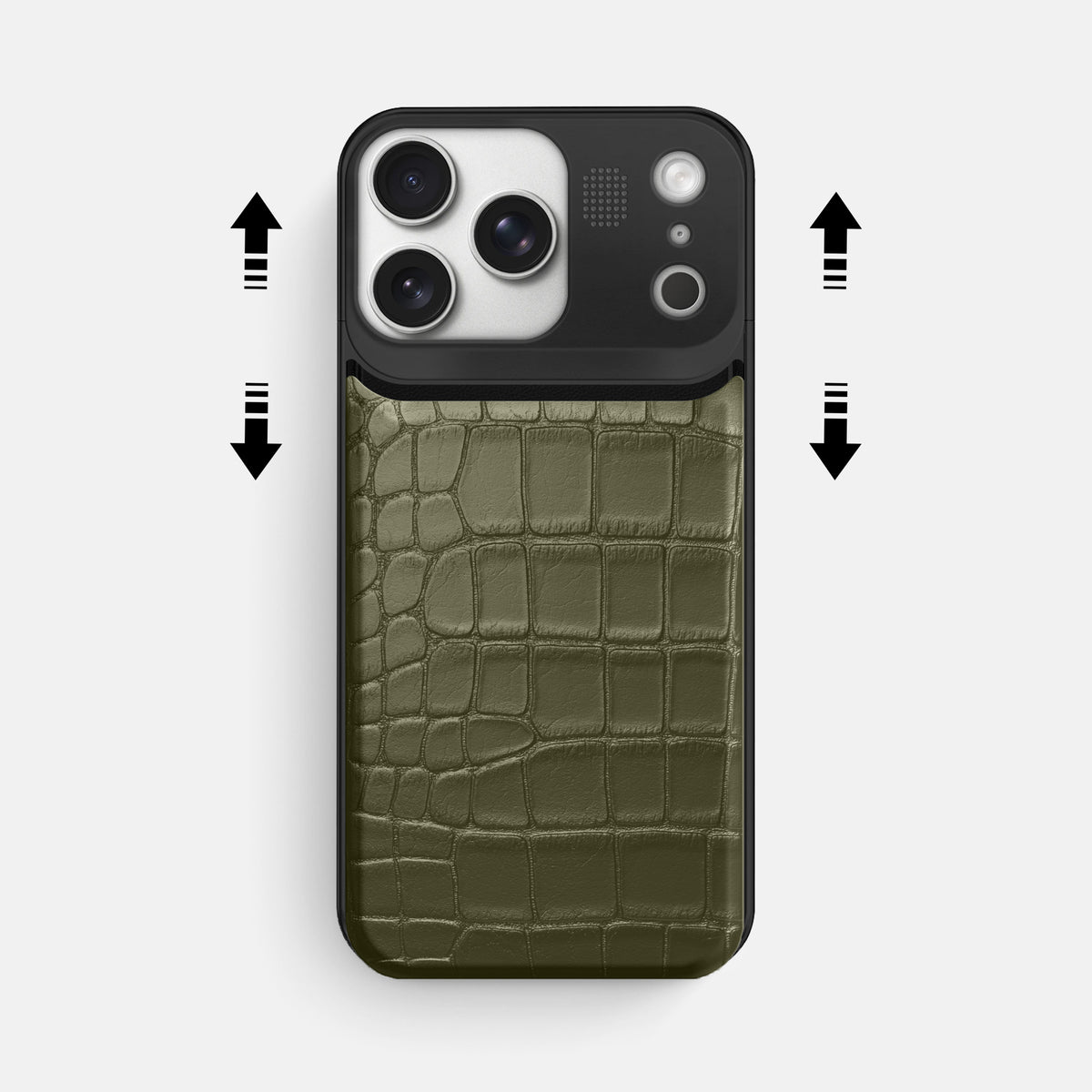 Metal Case For iPhone 17 Pro Max In Alligator -2 | Kaki-Green-Black